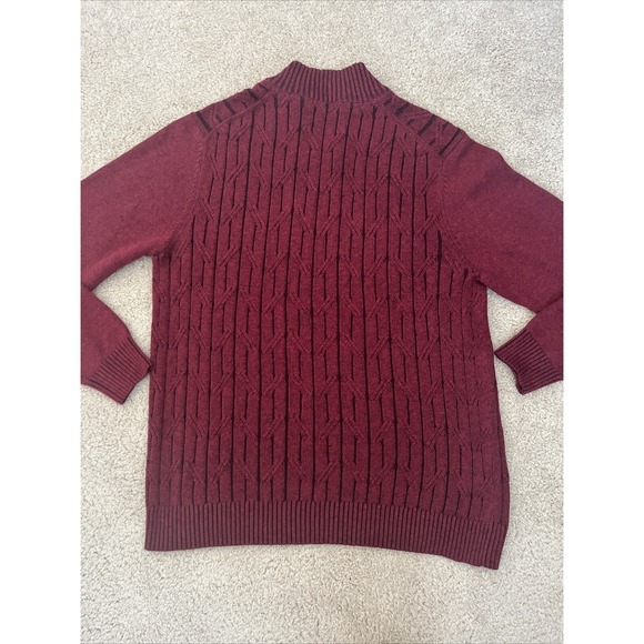 Tommy Bahama Mens Large Deep Sea Half Zip Cable Sweater in Cherry Stone - Picture 2 of 8